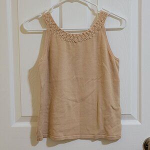 Charter Club Beige/Tan Tank Top Embroidered Collar Size Small